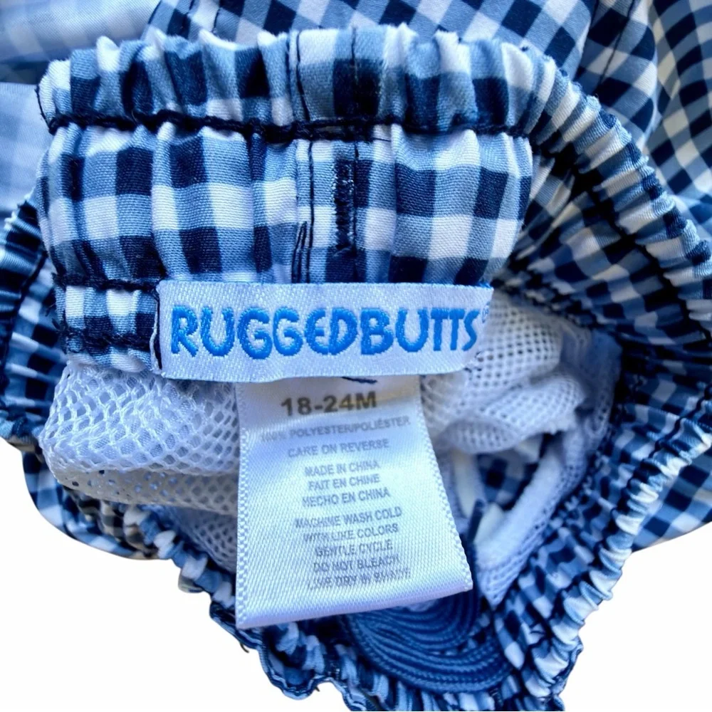 Ruggedbutts boys infant navy gingham check swim trunks‎ 18-24M